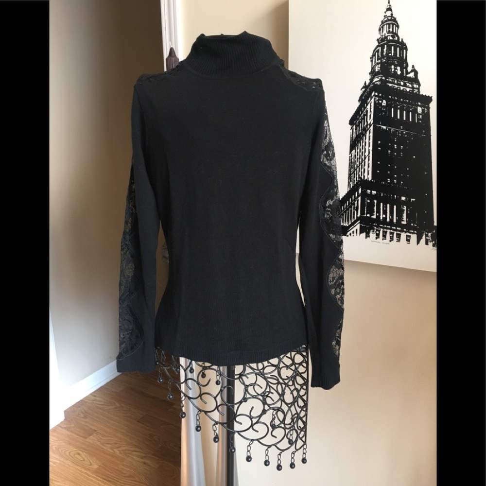 Dolce Cabo Black Knit Sweater With Lace Size Sm.